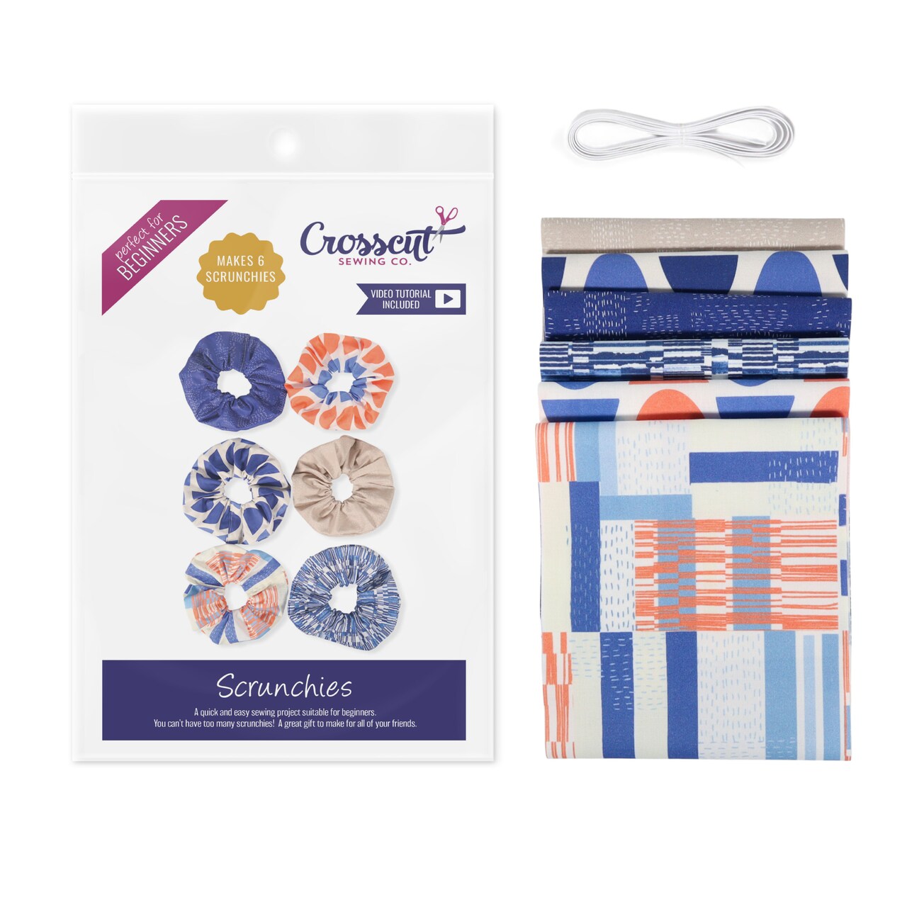 Crosscut Sewing Co.® Scrunchie Sewing Project Kit for Beginners with Fabric, Instructions and Video